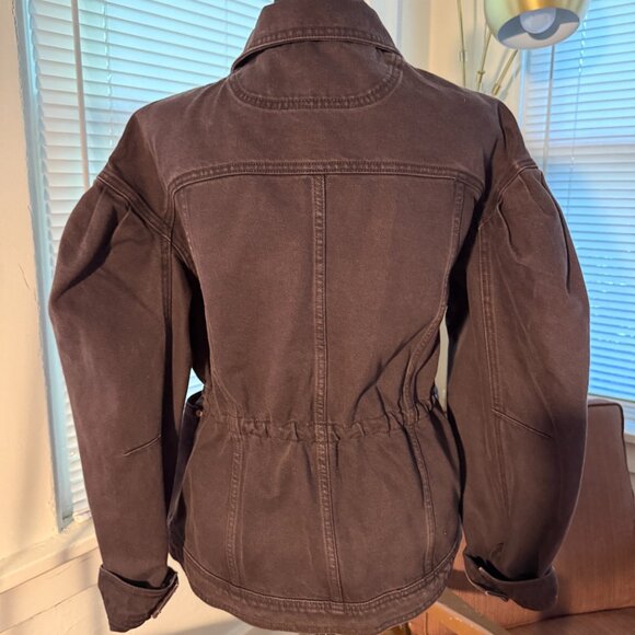 ulla johnson medium dk brown odette dylan denim puff sleeve peplum jacket - Picture 4 of 8